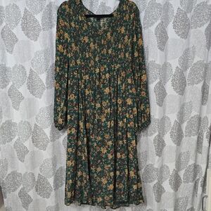 Green and Gold Long Sleeve Sundress with Bishop Sleeves